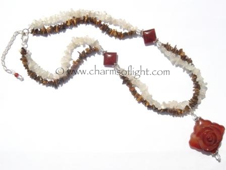 Carnelian, Moonstone & Tiger Eye Pendant Necklace